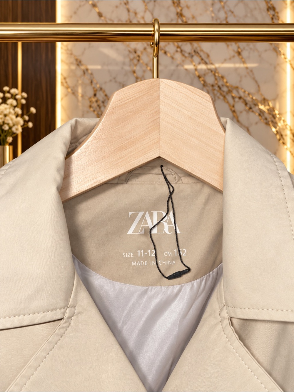 Zara Girls 11-12 Tan Double-Breasted Trench Coat - Picture 2 of 5